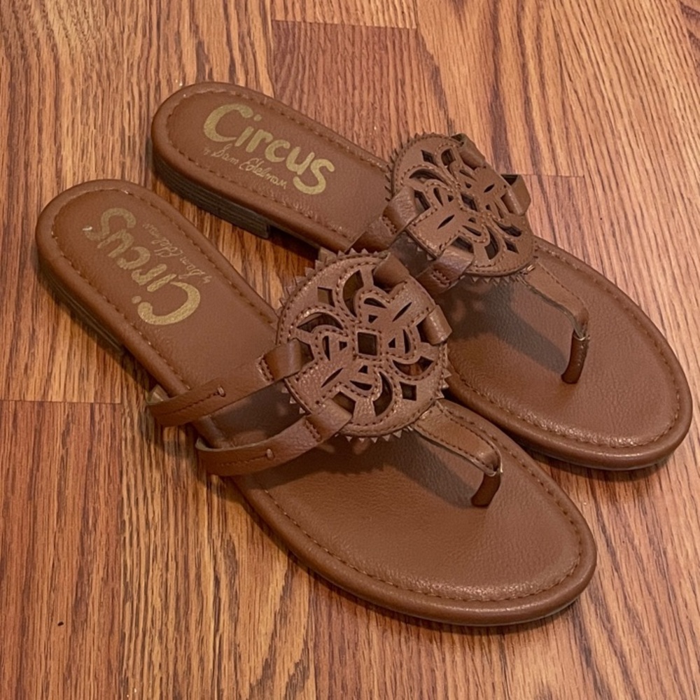 Sam Edelman Brown Leather Cutout Slide Sandals